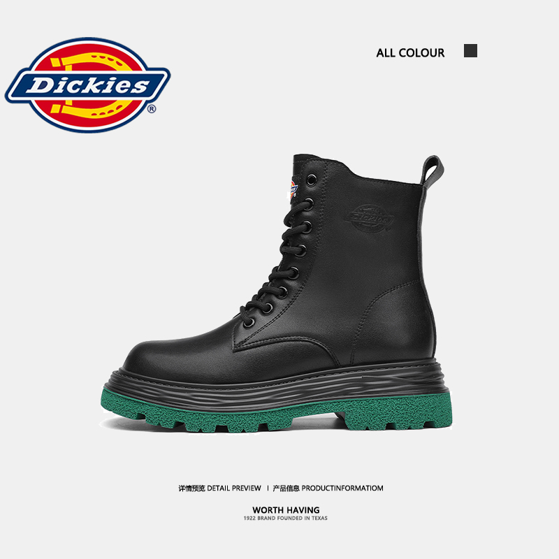 Dickies真皮马丁靴女侧拉链