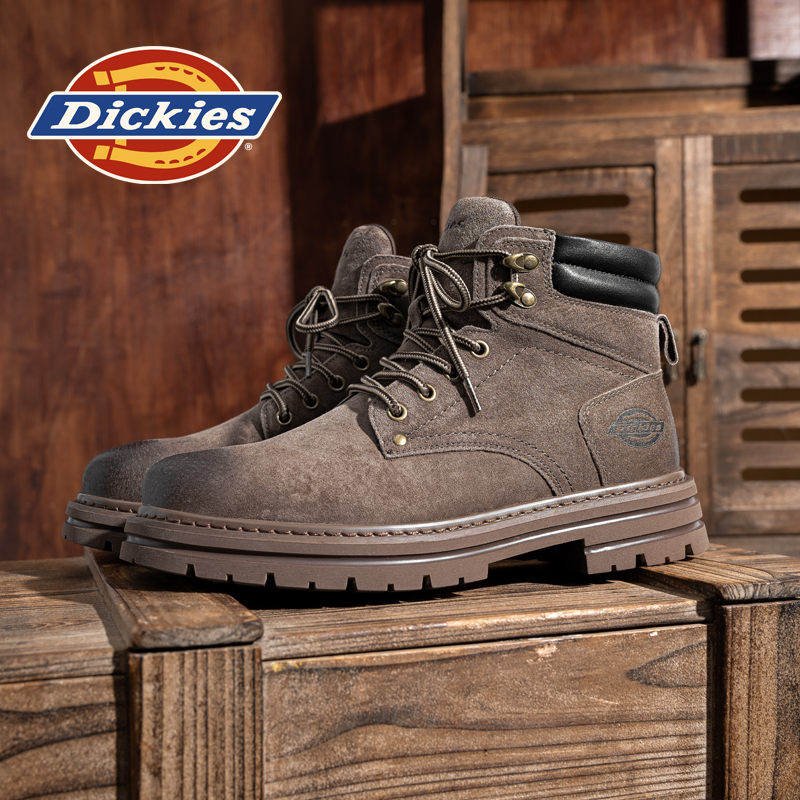 Dickies马丁靴男款复古真皮冬季男鞋高帮男士增高工装登山靴子男
