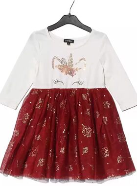 连衣裙女童春装独角兽白红裙