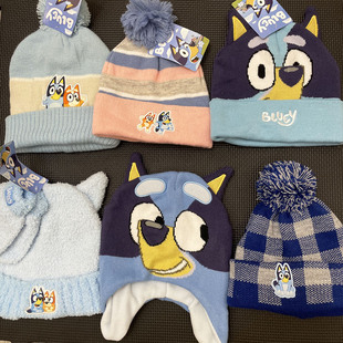 外贸原单尾货宾果宝宝帽子男宝冬蓝狗幼童帽子男孩针织儿童保暖帽
