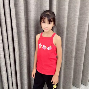 5-14岁F21牌子女童背心外穿红色上衣吊带儿童无袖t恤玉桂狗衣服