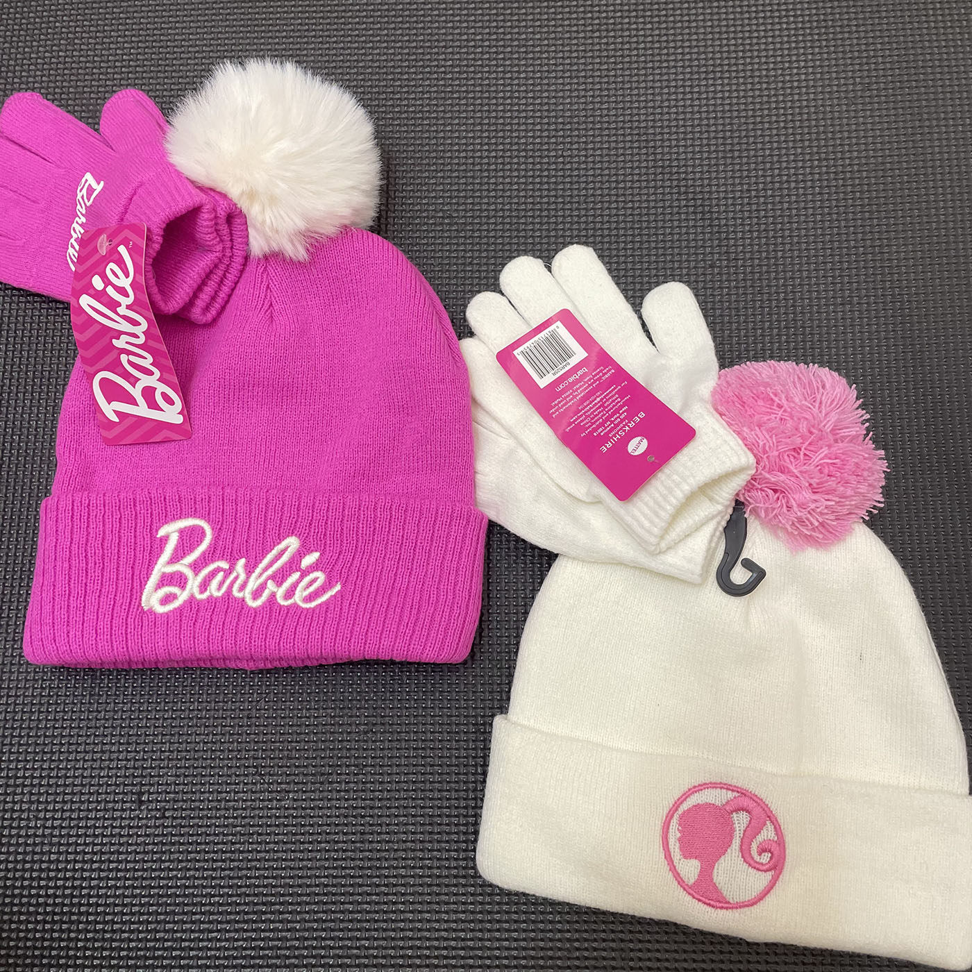 外贸尾货女童帽子手套芭比娃娃barbie帽子中大童女孩白色针织帽,童装/婴儿装/亲子装,多件套 帽子、围巾、手套等组合,淘宝优惠券,粉丝福利购,淘宝优惠卷