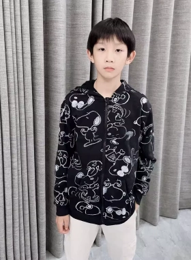 外贸原单男童开衫外套拉链衫史努比童装Snoopy黑色儿童卫衣男孩