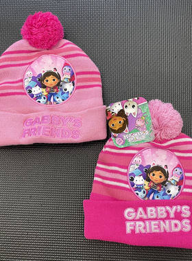 外贸尾货粉色帽子女童盖比的娃娃屋Gabby儿童针织帽子卡通帽子女