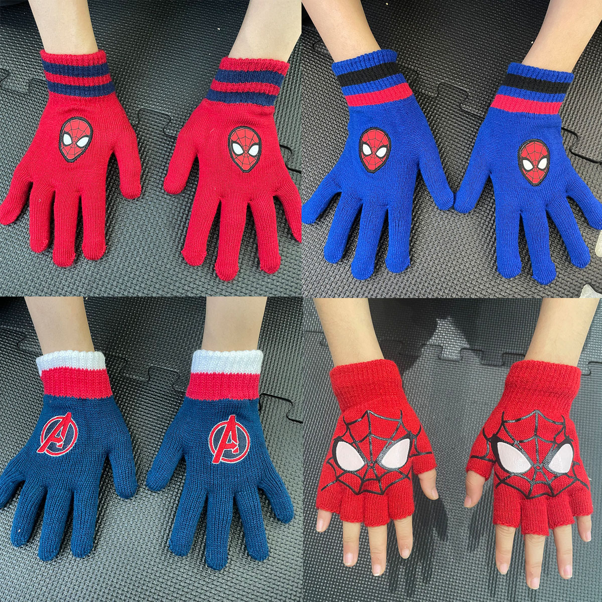 儿童红色针织手套露指