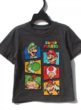 804瑕疵90高儿童夏季灰色休闲短袖 2-7岁男孩马里奥棉质簿T恤