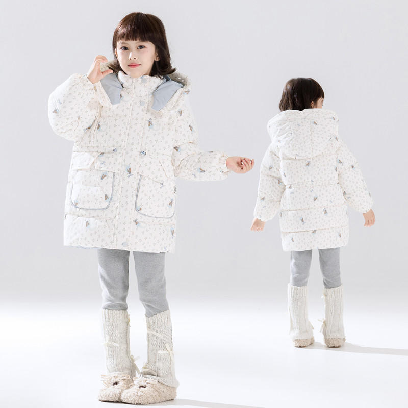 冬装新款女童棉服外套中大儿童装冬季加厚保暖棉衣满印连帽棉袄