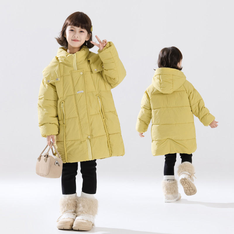 冬装新款女童棉服外套中大儿童装冬季加厚保暖中长款棉衣连帽棉袄