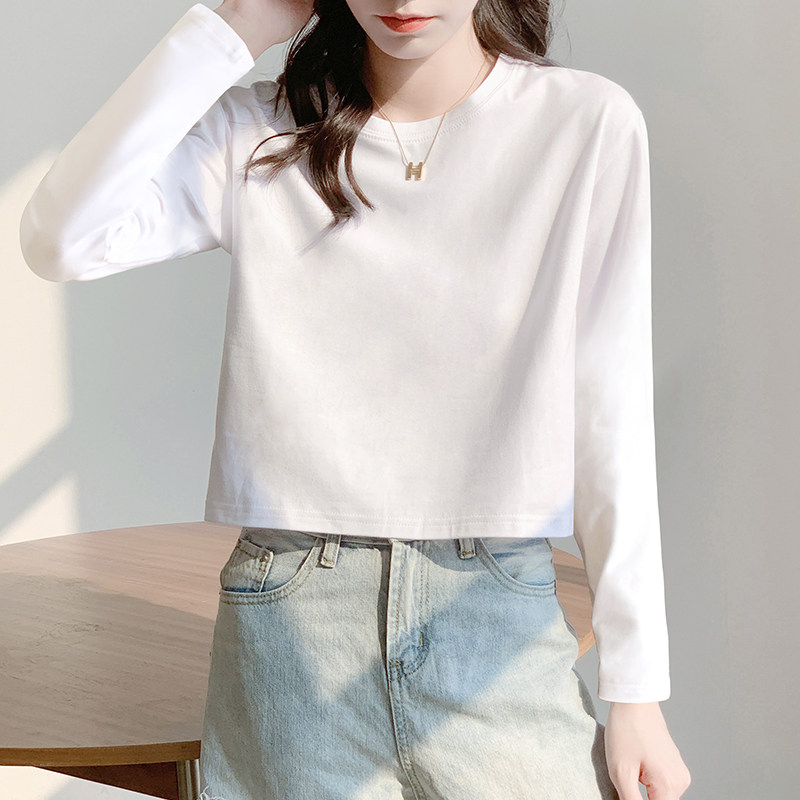 白色长袖短款t恤女宽松百搭高腰露脐2025新款春秋防晒衣内搭打底,女装/女士精品,T恤,淘宝优惠券,粉丝福利购,淘宝优惠卷