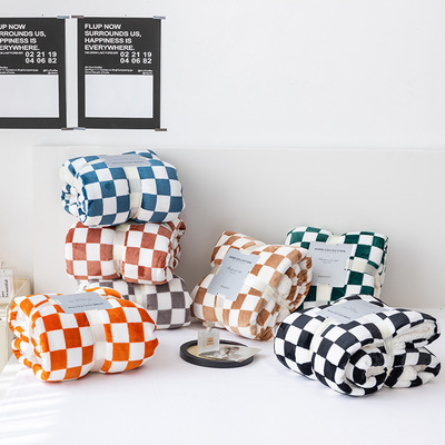 棋盘格毛毯法兰绒珊瑚子