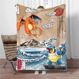Pokemon Cartoon Retro Charizard Anime Flannel Blanket Pikach