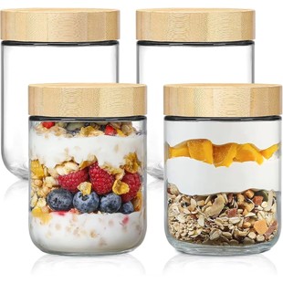 Glass jars with Airtight Lids Oats Containers with Bamboo Li
