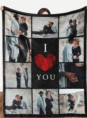 I Love You Custom Blanket with Photo Collage Text Personaliz