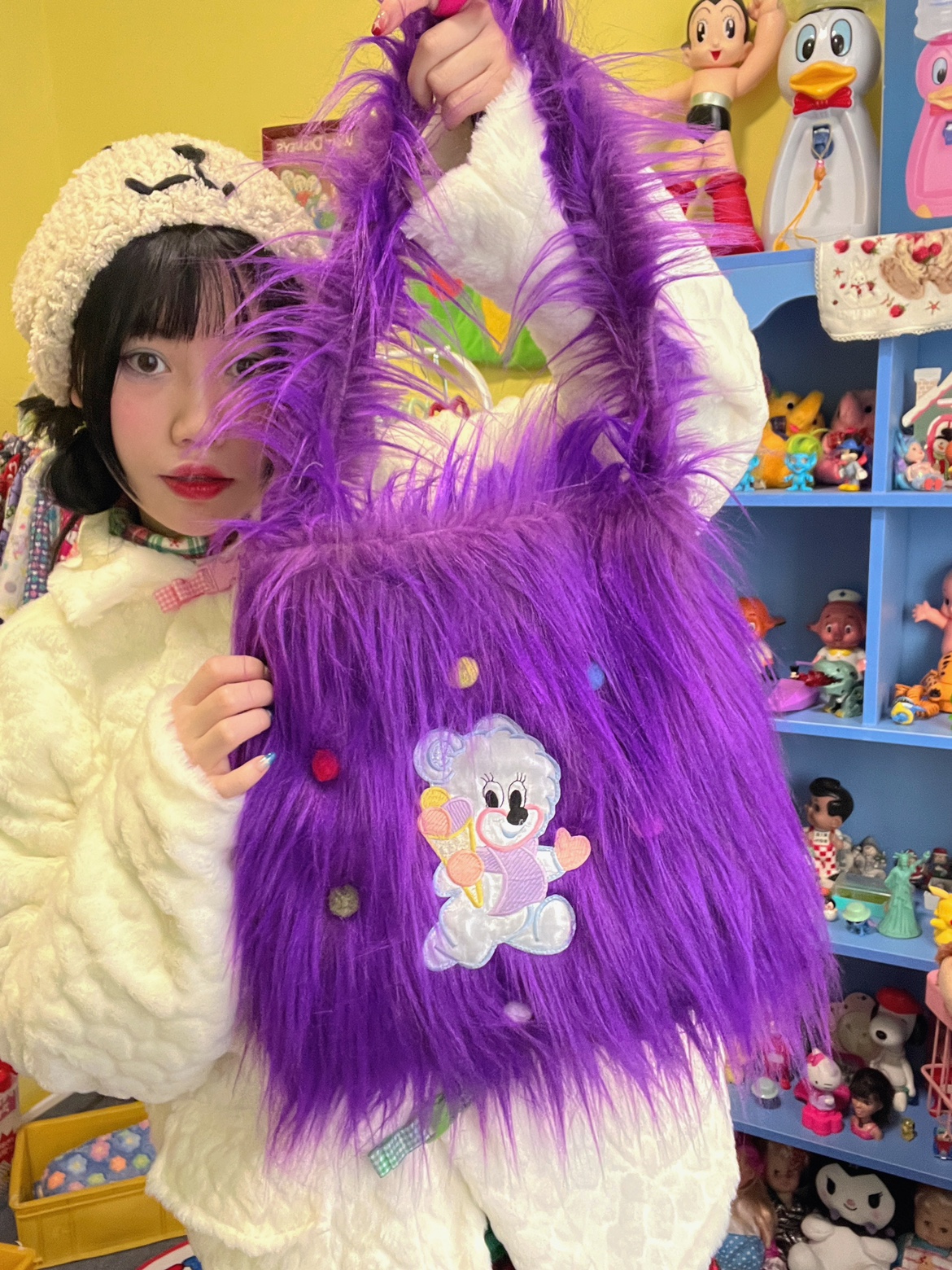 自制小熊毛绒软妹童趣可爱日系原宿卡通古着感少女复古斜挎单肩包