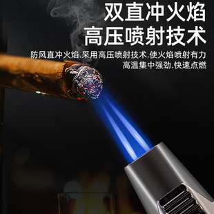 雷曼充气防风打火机直冲猛火焊枪点火器雪茄黑漆蓝焰艾灸体喷火枪