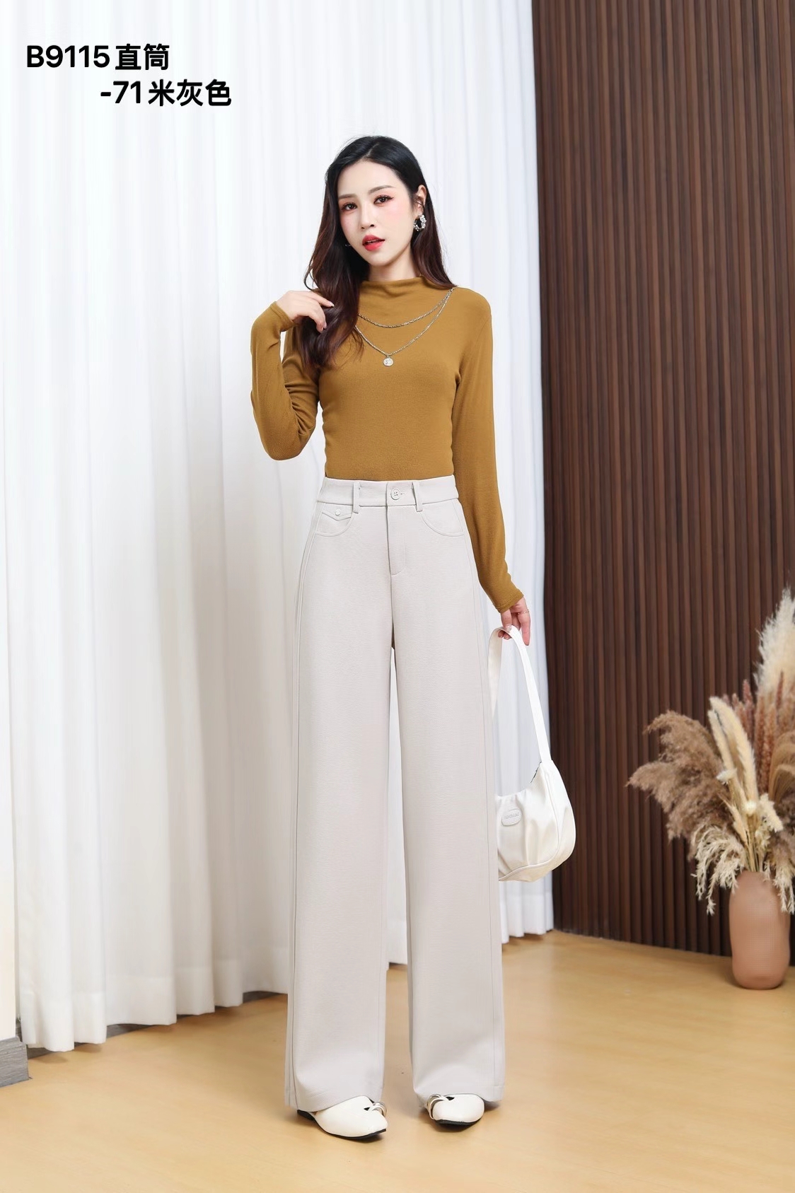 布衣天使2025年秋新款B9115宽松显瘦百搭休闲裤女高腰直筒阔腿裤