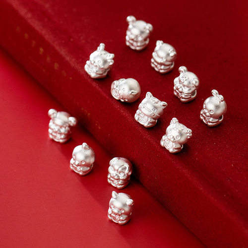 999纯银十二生肖隔珠银饰配件