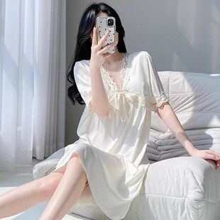 女士睡衣女款2026新款性感夏季冰丝蕾丝纯欲风带胸垫睡裙高级感