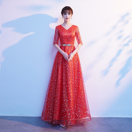 星空大合唱演出服女成人套装连衣裙合唱团晚礼服学生红歌比赛服装