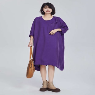 连衣裙D8002 铜氨丝七分袖 翠色嘉人2026春季 甜美减龄肩部刺绣大码