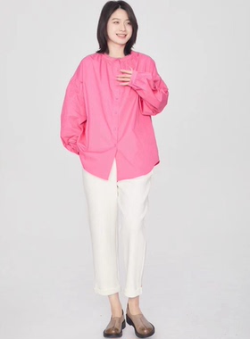 翠色嘉人2026春季新款时尚气质纯棉宽松长袖女上衣衬衣衬衫82198