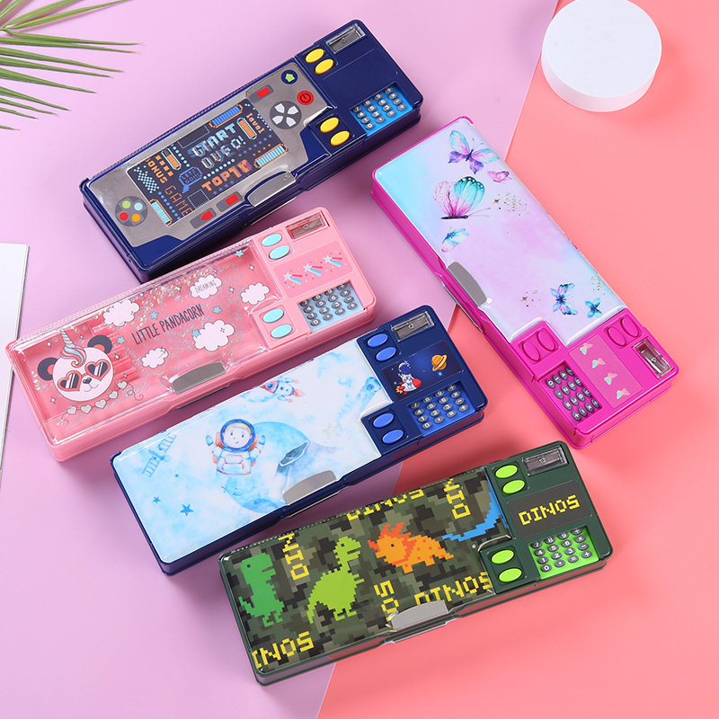 儿童多功能文具盒带计算机电子画板幼儿园男孩一二年级自动铅笔盒