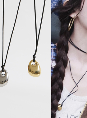 金色豆豆黑皮绳项链2025新款