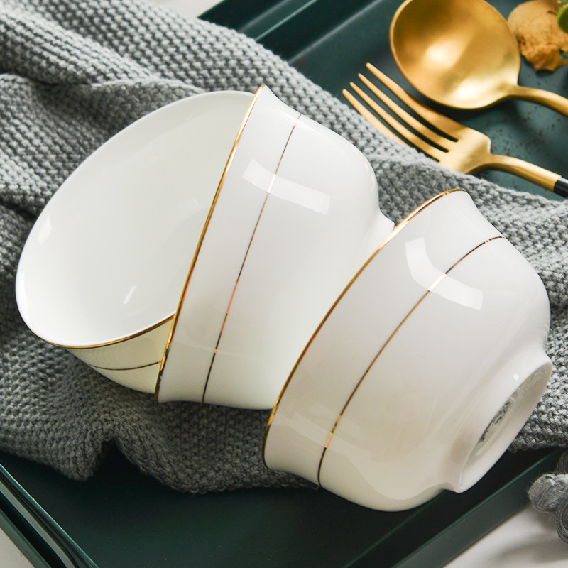 描金边骨瓷吃饭碗家用高档创意陶瓷米饭碗单个小汤碗大号面碗餐具,餐饮具,碗,淘宝优惠券,粉丝福利购,淘宝优惠卷