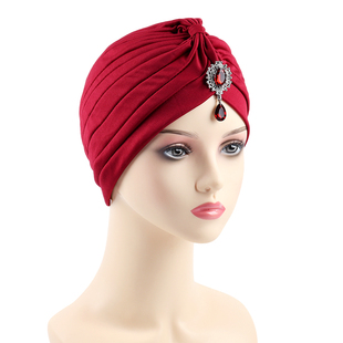 异域风情女神包头帽气质复古水钻吊坠跳舞头巾帽民族风turban