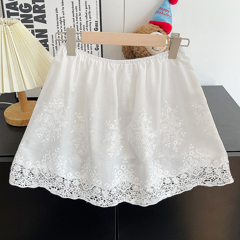 韩系屁帘半身裙女新款蕾丝边高腰百搭防走光白色打底A字裙遮臀帘