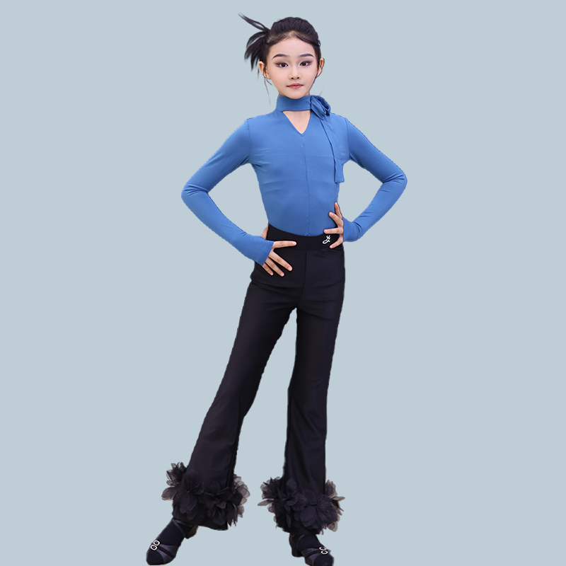 2025秋冬新款拉丁舞服女儿童专业训练高级表演练功服上衣裤子套装