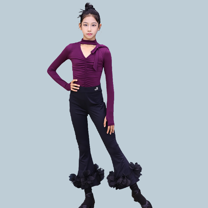 2025秋冬新款拉丁舞练功服裤子套装高级少儿表演舞蹈裤集训表演女