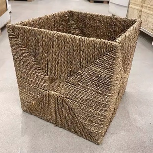 宜家代购克尼萨篮自然海草篮筐收纳箱手工编织收纳筐现代储物筐