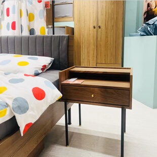 宜家代购拉曼斯床头桌胡桃木纹客厅卧室收纳柜储物柜置物柜