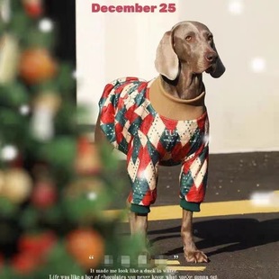 圣诞节大狗狗冬季衣服保暖两脚衣大型犬金毛拉布拉多加绒秋冬喜庆
