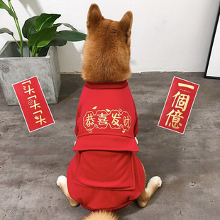 狗狗衣服宠物新年装红色加厚冬装中大型犬拉布拉多阿拉萨摩耶泰迪