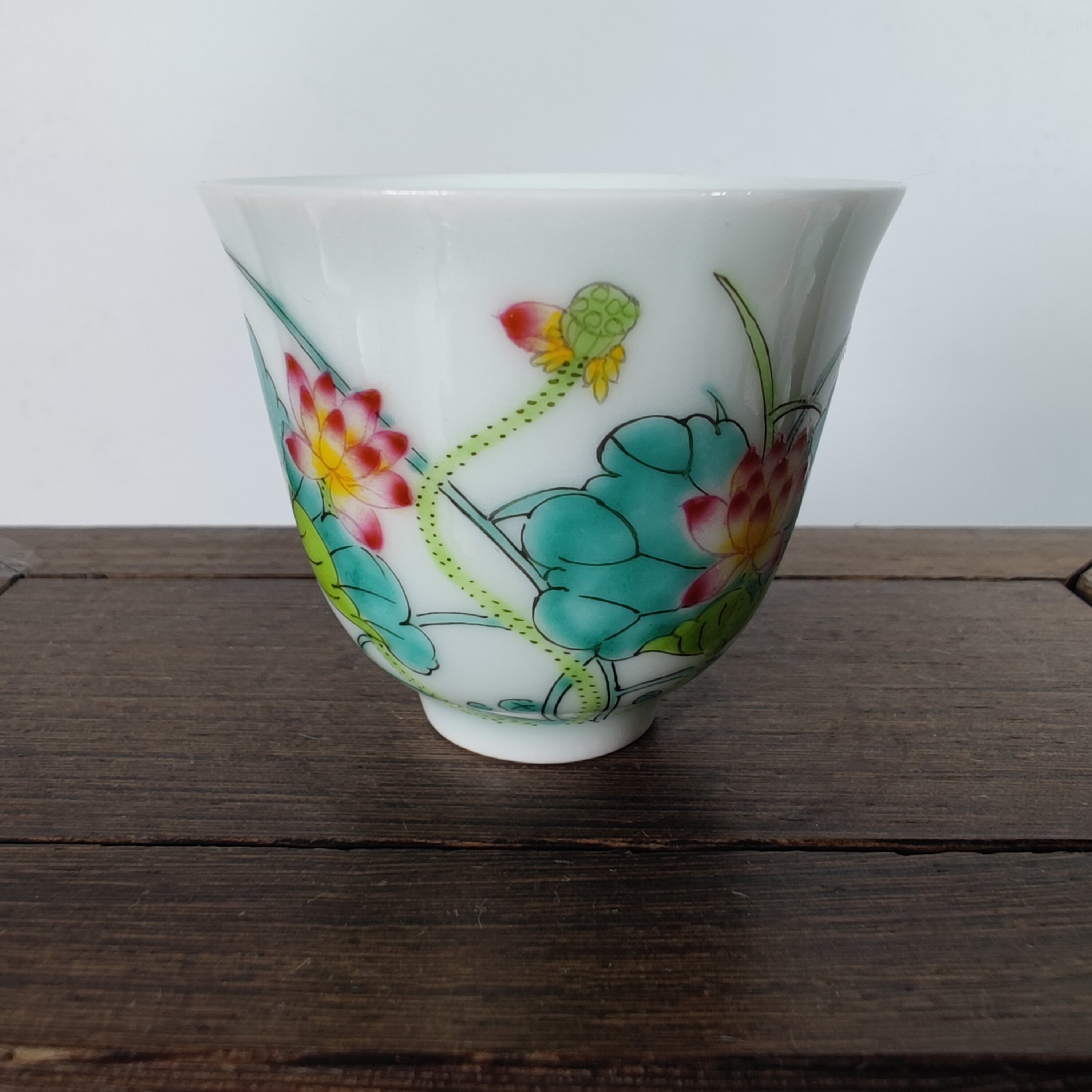 景德镇厂货陶瓷器手拉胚手绘原矿老料粉彩闻香杯茶杯主人杯普洱杯