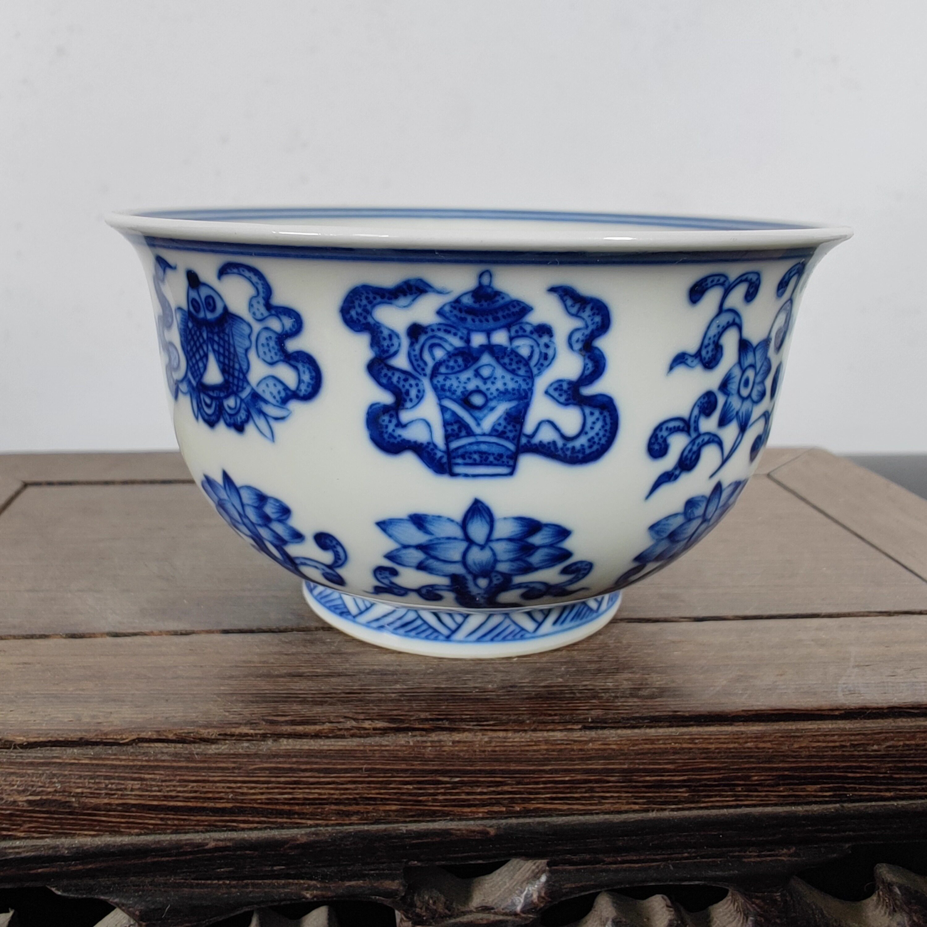 柴窑青花点工八宝纹压手杯景德镇柴窑陶瓷主人杯手绘精致高档茶杯