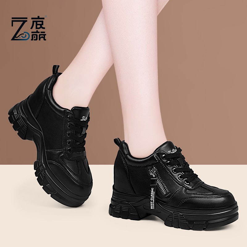 莆田纯原真皮面内增高女鞋6cm厚底慢跑鞋2025年新款春旅游松糕休