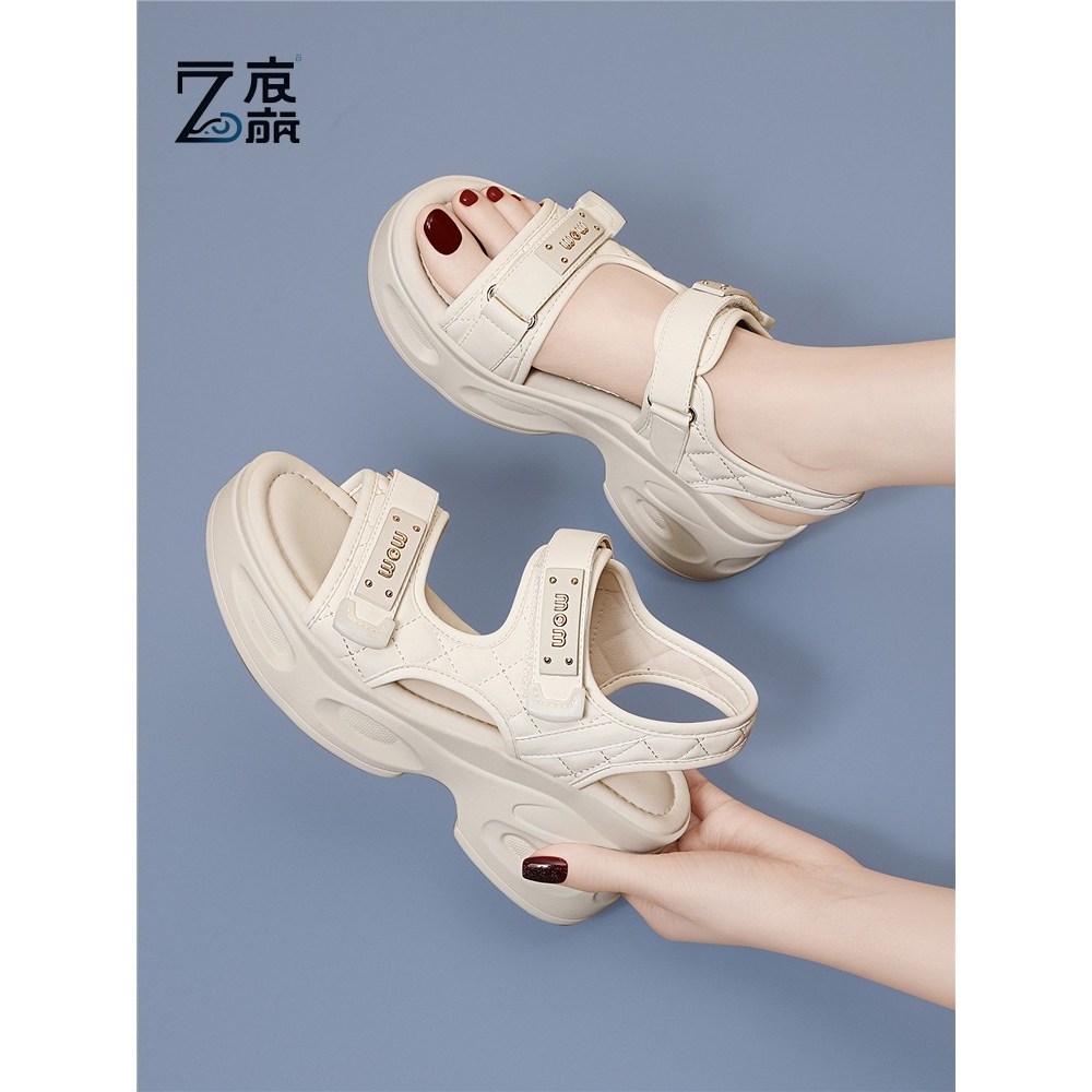 莆田纯原运动坡跟透气凉鞋女夏季新款厚底女鞋外穿百搭软底休闲松