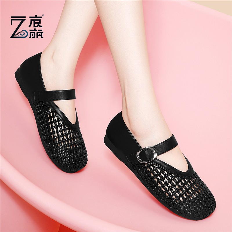 莆田纯原2025夏季新款韩版镂空网鞋凉鞋女浅口舒适平底洞洞玛丽珍