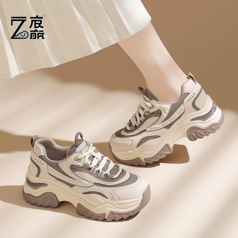 莆田纯原软底真皮防滑厚底老爹鞋休闲鞋女鞋2024秋冬加绒时尚运动
