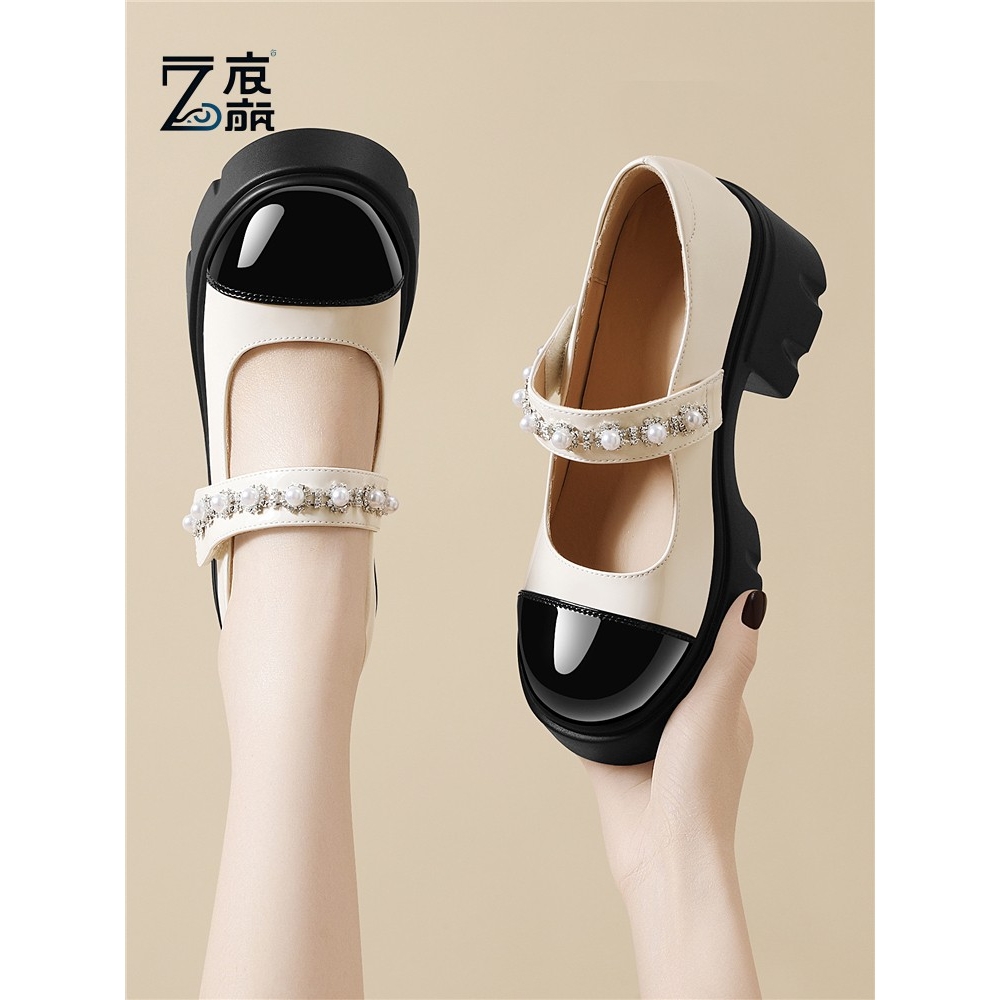 莆田纯原真皮法式玛丽珍女鞋2025新款春季透气小香风高跟配裙子内