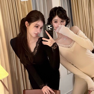 韩雨嘉【发热暖绒肌底衣套装】3.6%桑蚕丝秋冬保暖内衣打底衫上衣