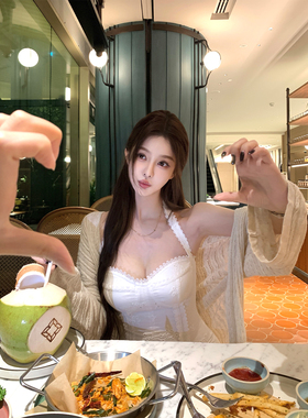 韩雨嘉【白栀子】白色挂脖包臀短裙女夏季纯欲质感修身显瘦连衣裙