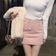 「少量现货」韩雨嘉粉色高腰半身裙女秋冬设计感包臀裙a短裙