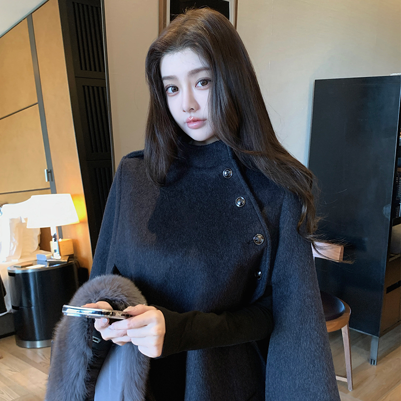 韩雨嘉羊毛斗篷大衣女秋冬