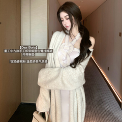 韩雨嘉粉色重工挂脖裙女秋冬设计感收腰显瘦带胸垫包臀短款连衣裙