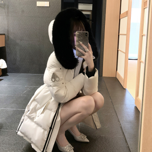 「少量现货」韩雨嘉收腰羽绒服女防水防风可拆卸帽毛领中长款外套