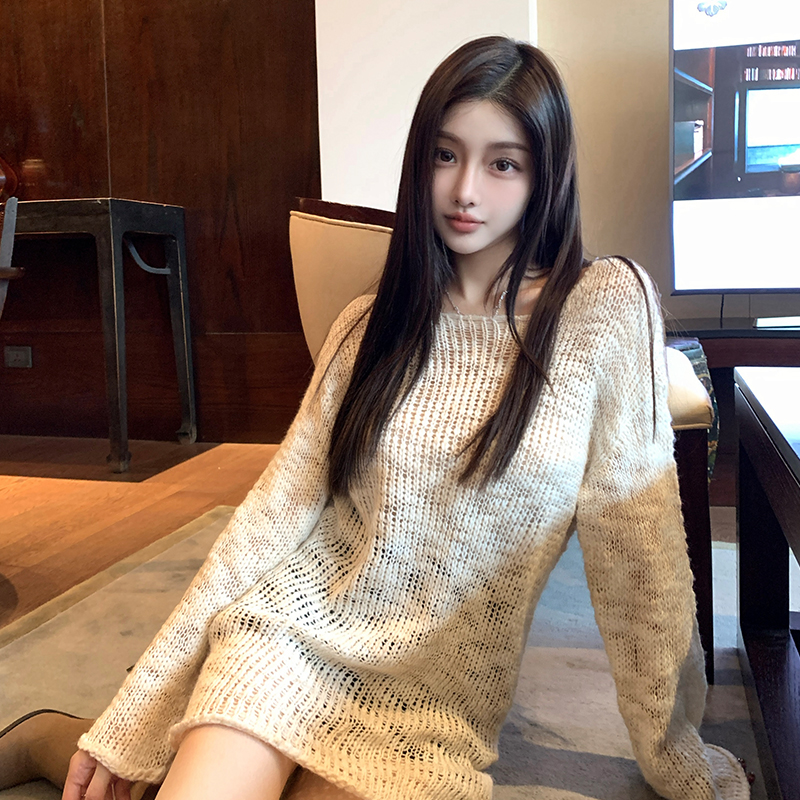 羊毛花纱套头宽松针织毛衣